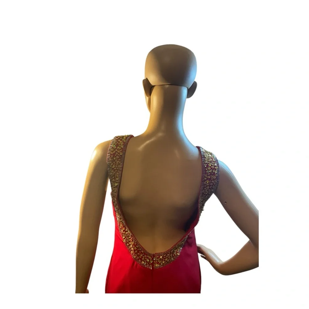 Women’s  Red Maxi Beaded  Open Low  Back Long Dress Size Small - Picture 5 of 10